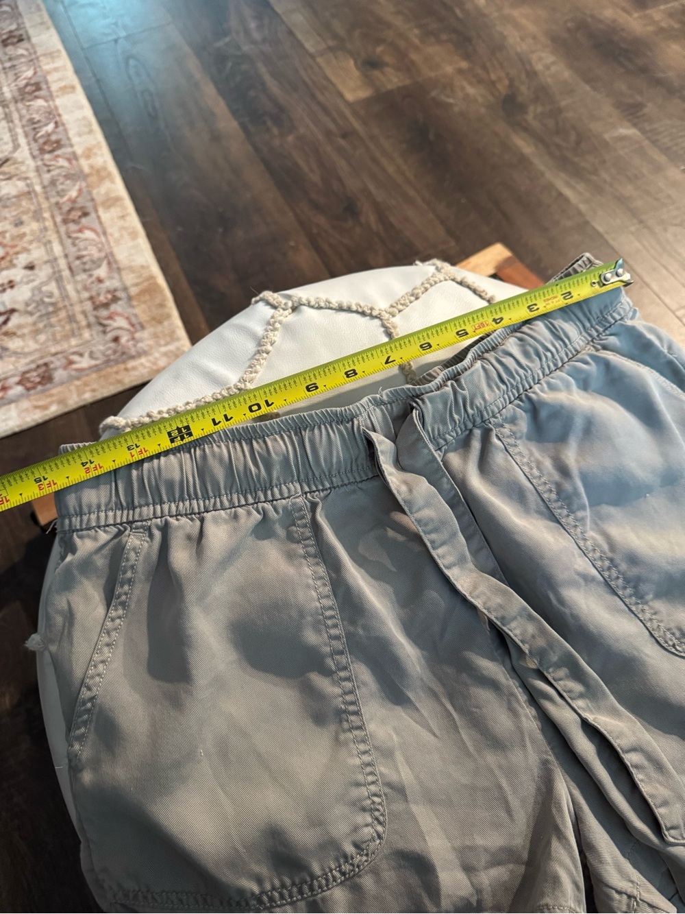 Women's Lightweight Elastic Waist Drawstring Shorts - Light Greenish/Beige - Picture 5 of 6